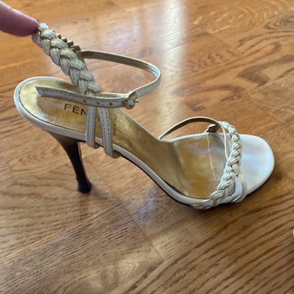 Fendi cream/gold braided strap stiletto sandals - Picture 1 of 7